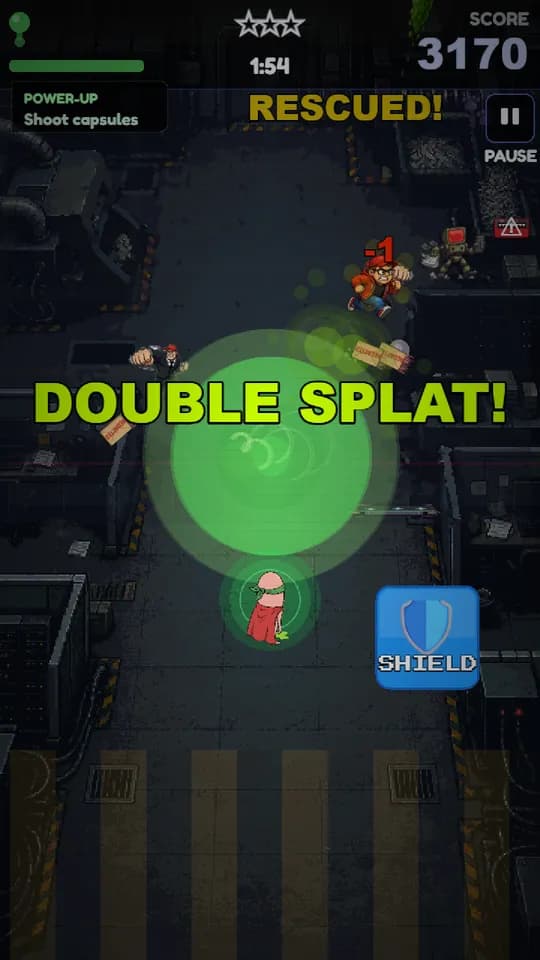 Triple splat inside S.L.A.S.H. headquarters.